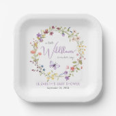 リトルワイルドフラワーウォーターカラーベビーガールシャワー ペーパープレート (正面)