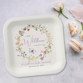 リトルワイルドフラワーウォーターカラーベビーガールシャワー ペーパープレート