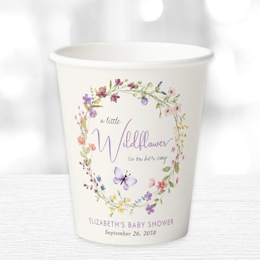 リトルワイルドフラワーウォーターカラーベビーガールシャワー 紙コップ