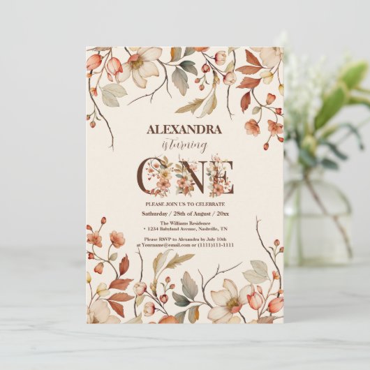 リトルワイルドフラワーエステティックガールの1歳の誕生日 招待状 (スタンド正面)