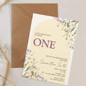 リトルワイルドフラワーエステティックガールの1歳の誕生日 招待状