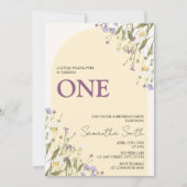 リトルワイルドフラワーエステティックガールの1歳の誕生日 招待状 (正面)