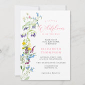 リトルワイルドフラワーガーデンピンクガールベビーシャワー 招待状 (正面)