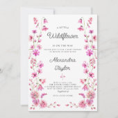 リトルワイルドフラワーガーデンホットピンク赤ちゃん女の子シャワー 招待状 (正面)