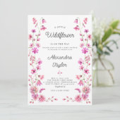 リトルワイルドフラワーガーデンホットピンク赤ちゃん女の子シャワー 招待状 (スタンド正面)