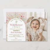 リトルワイルドフラワーガーデン誕生日写真招待状 サンキューカード (正面)