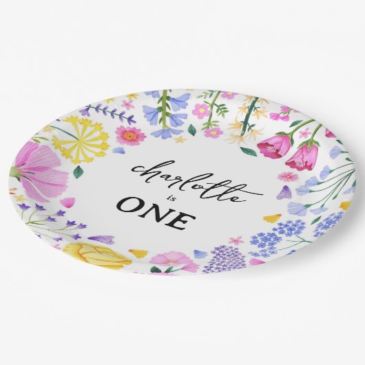 リトルワイルドフラワーガールズファースト誕生日フローラ ペーパープレート (アングル)