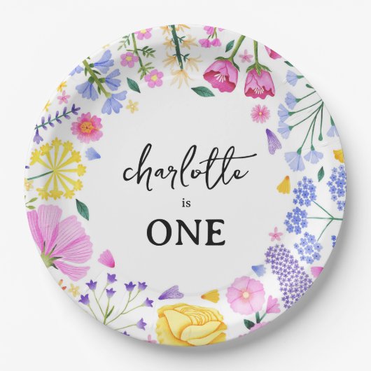 リトルワイルドフラワーガールズファースト誕生日フローラ ペーパープレート (正面)