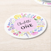 リトルワイルドフラワーガールズファースト誕生日フローラ ラウンドペーパーコースター (アングル)