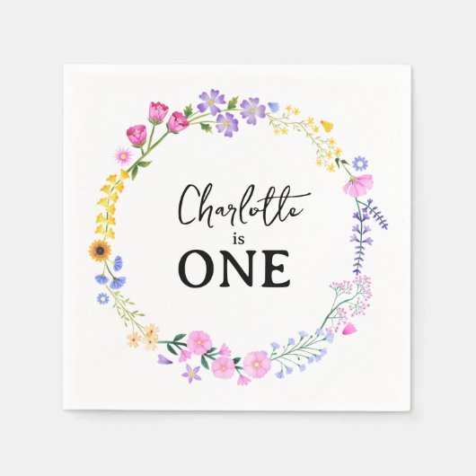 リトルワイルドフラワーガールズファースト誕生日 スタンダードカクテルナプキン (正面)