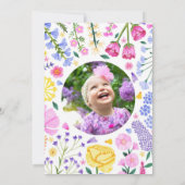 リトルワイルドフラワーガールファースト誕生日ピンク写真 招待状 (裏面)