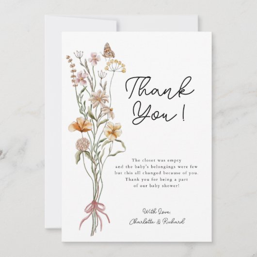 リトルワイルドフラワーガールベビーシャワーサンキューカード サンキューカード (正面)
