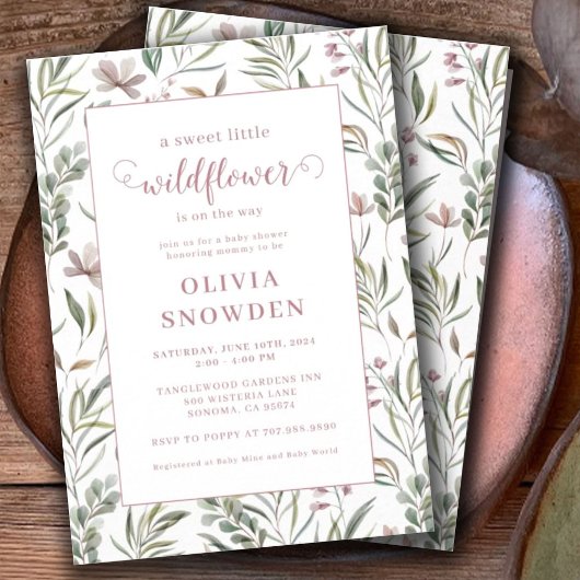 リトルワイルドフラワーガールベビーシャワー 招待状