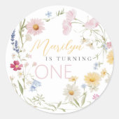 リトルワイルドフラワーガール一誕生日 ラウンドシール (正面)