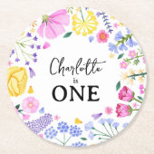 リトルワイルドフラワーガール1st誕生日フローラ ラウンドペーパーコースター (正面)