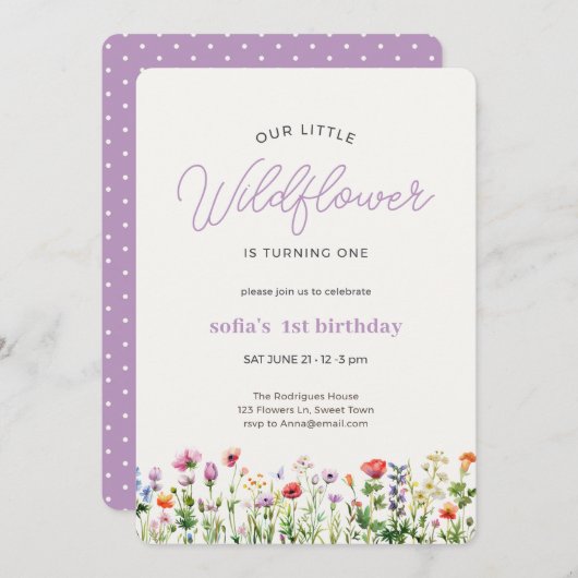 リトルワイルドフラワーガール1st誕生日招待状 招待状 (正面/裏面)