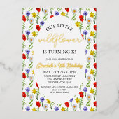 リトルワイルドフラワーキッズガール誕生日 箔招待状 (正面)