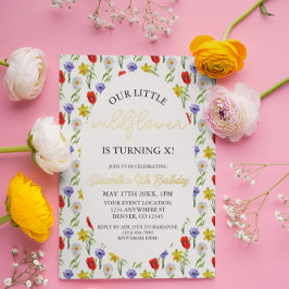 リトルワイルドフラワーキッズガール誕生日 箔招待状