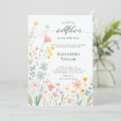 リトルワイルドフラワースクリプトパステルベビーガールシャワー 招待状 (スタンド正面)