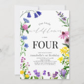 リトルワイルドフラワースクリプト誕生日 招待状 (正面)