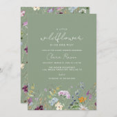 リトルワイルドフラワーセージ花赤ちゃんシャワー 招待状 (正面/裏面)