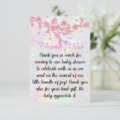 リトルワイルドフラワーソフトピンクの女の子の赤ちゃんシャワー サンキューカード (スタンド正面)