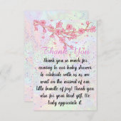 リトルワイルドフラワーソフトピンクの女の子の赤ちゃんシャワー サンキューカード (正面/裏面)