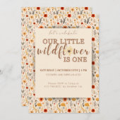 リトルワイルドフラワーターニングワン誕生日招待状 招待状 (正面/裏面)