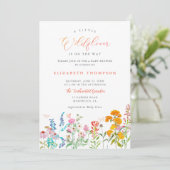 リトルワイルドフラワーティール(緑がかった色)オレンジガールベビーシャワー 招待状 (スタンド正面)