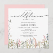 リトルワイルドフラワーデリケートフローラチャイルドズ誕生日 招待状 (正面/裏面)