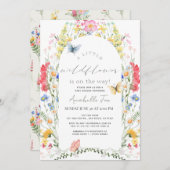 リトルワイルドフラワーバタフライアーチガールベビーシャワー 招待状 (正面/裏面)