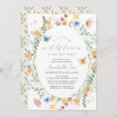 リトルワイルドフラワーバタフライオーバルガールベビーシャワー 招待状 (正面/裏面)