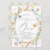リトルワイルドフラワーバタフライオーバルガール1st誕生日 招待状 (正面/裏面)