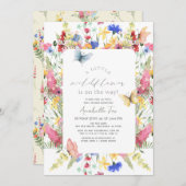 リトルワイルドフラワーバタフライガールベビーシャワー 招待状 (正面/裏面)