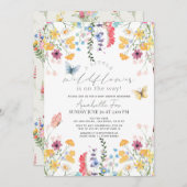 リトルワイルドフラワーバタフライガールベビーシャワー 招待状 (正面/裏面)