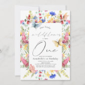 リトルワイルドフラワーバタフライガール1st誕生日 招待状 (正面)