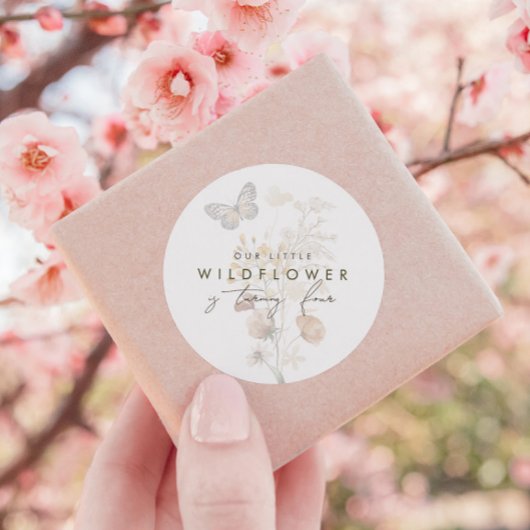 リトルワイルドフラワーバタフライフローラ女の子の好意 ラウンドシール