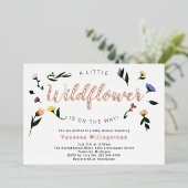 リトルワイルドフラワーバラ金ゴールドフローラベビーシャワー 箔招待状 (立ち正面)