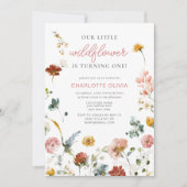 リトルワイルドフラワーピンクベビーガール誕生日 招待状 (正面)