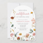 リトルワイルドフラワーピンクベビーガール誕生日 招待状 (正面)