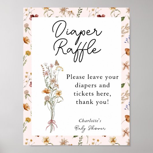 リトルワイルドフラワーピンク赤ちゃんシャワーおむつラッフル ポスター (正面)