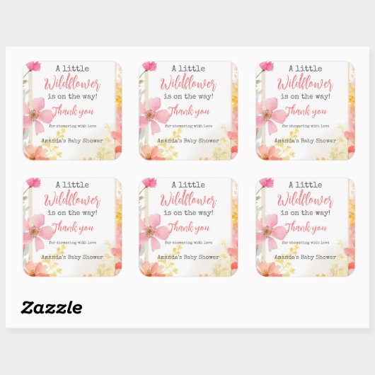 リトルワイルドフラワーピーチフラワーフローラベビーシャワー スクエアシール (シート)