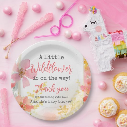 リトルワイルドフラワーピーチフラワーフローラベビーシャワー ペーパープレート (パーティー)