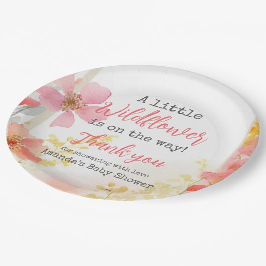 リトルワイルドフラワーピーチフラワーフローラベビーシャワー ペーパープレート (アングル)
