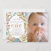 リトルワイルドフラワーフォト1st誕生日招待状 招待状 (正面)