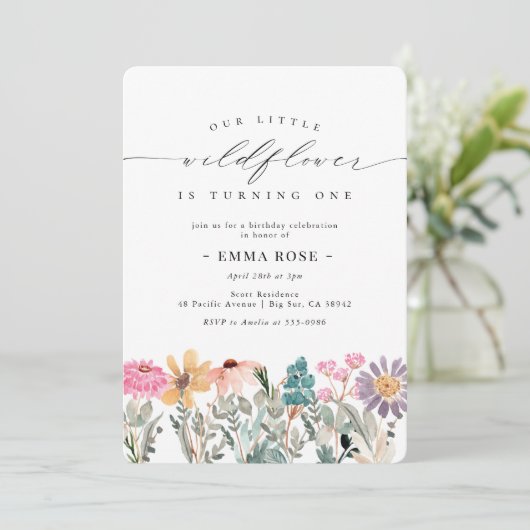 リトルワイルドフラワーフラワー誕生日招待状 招待状 (スタンド正面)