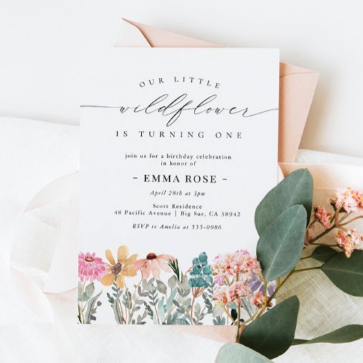 リトルワイルドフラワーフラワー誕生日招待状 招待状