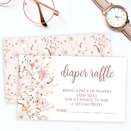 リトルワイルドフラワーフローラの赤ちゃんシャワーおむつラッフル エンクロージャーカード