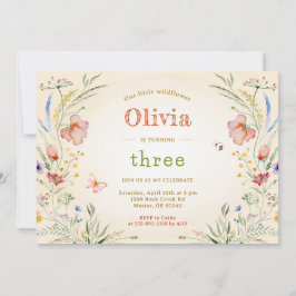 リトルワイルドフラワーフローラガールキッズバースデーパーティー 招待状