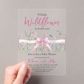 リトルワイルドフラワーフローラガールピンクボウ赤ちゃんシャワー アクリル招待状 (インサイチュ (ポータブル))